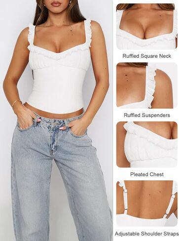 Women's Summer Square Neck Tank Top for Women Backless Going Out Ruched Beach Vacation Slim Fit Cute Sleeveess Crop Top in Saudi Arabia
