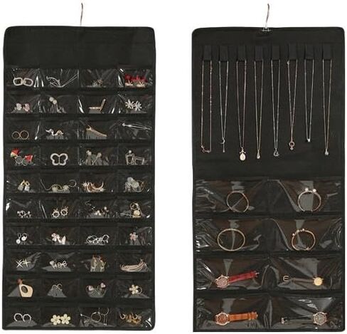 48 Pockets Double Sided Hanging Jewelry Organizer - Storage Bag for Earrings Necklaces & More in Saudi Arabia