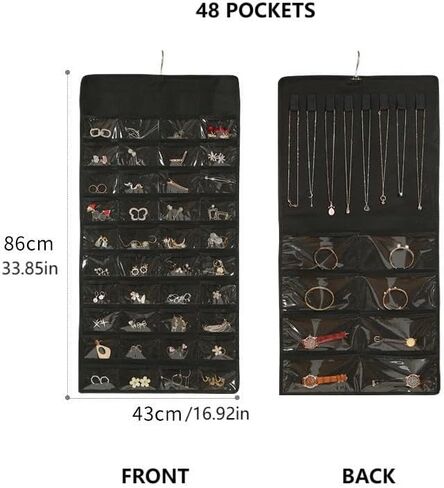 48 Pockets Double Sided Hanging Jewelry Organizer - Storage Bag for Earrings Necklaces & More in Saudi Arabia