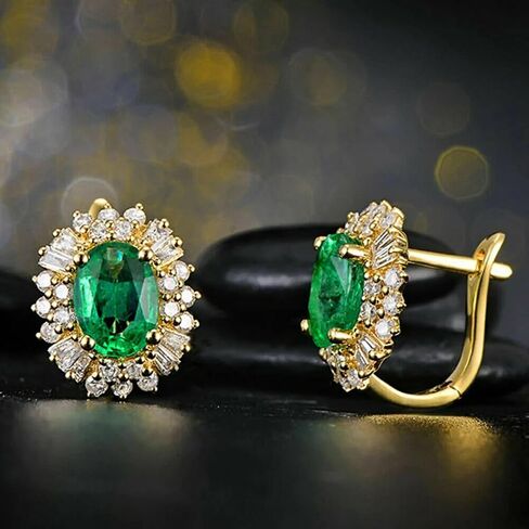Temperament Oval Green Cubic Zirconia Hoop Earrings Gold Color Luxury Earrings for Women in Saudi Arabia