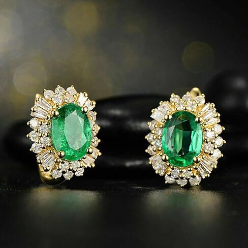 Temperament Oval Green Cubic Zirconia Hoop Earrings Gold Color Luxury Earrings for Women in Saudi Arabia