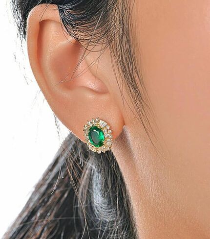 Temperament Oval Green Cubic Zirconia Hoop Earrings Gold Color Luxury Earrings for Women in Saudi Arabia
