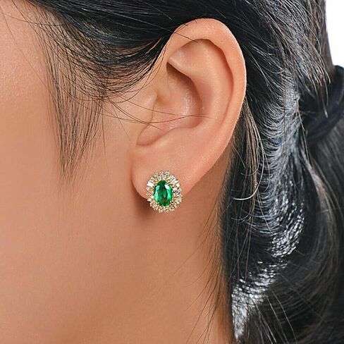 Temperament Oval Green Cubic Zirconia Hoop Earrings Gold Color Luxury Earrings for Women in Saudi Arabia