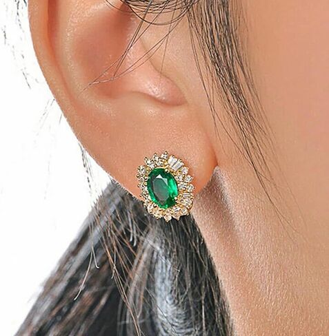 Temperament Oval Green Cubic Zirconia Hoop Earrings Gold Color Luxury Earrings for Women in Saudi Arabia