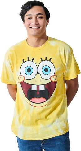 Spongebob Squarepants Big Face Spongebob Men's Yellow Spiral Wash Crew Neck Short Sleeve T-Shirt in Saudi Arabia