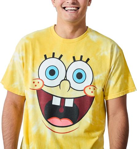 Spongebob Squarepants Big Face Spongebob Men's Yellow Spiral Wash Crew Neck Short Sleeve T-Shirt in Saudi Arabia