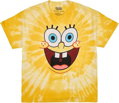 Spongebob Squarepants Big Face Spongebob Men's Yellow Spiral Wash Crew Neck Short Sleeve T-Shirt in Saudi Arabia