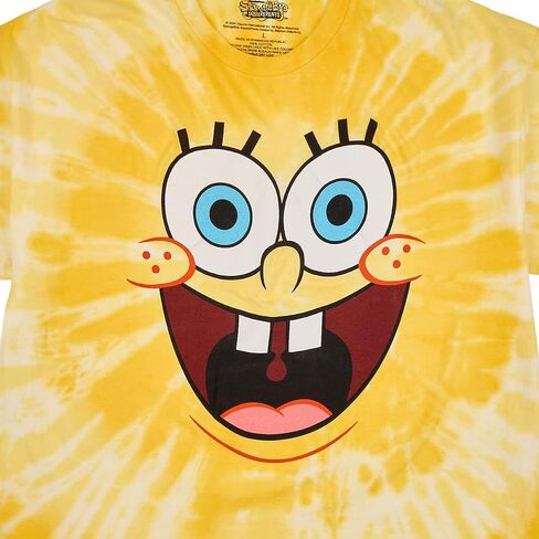 Spongebob Squarepants Big Face Spongebob Men's Yellow Spiral Wash Crew Neck Short Sleeve T-Shirt in Saudi Arabia