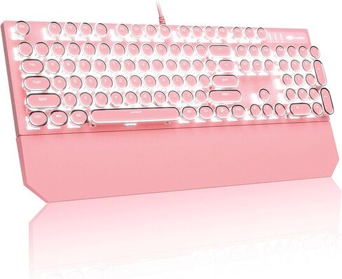 لوحة مفاتيح ميكانيكية للألعاب MageGee Typewriter، أغطية مفاتيح مطلية بالكهرباء دائرية كلاسيكية، لوحات مفاتيح سلكية بإضاءة خلفية برتقالية LED لألعاب الكمبيوتر المحمول، مع مسند معصم مغناطيسي، لوحة معدنية، مفتاح أزرق in Kuwait