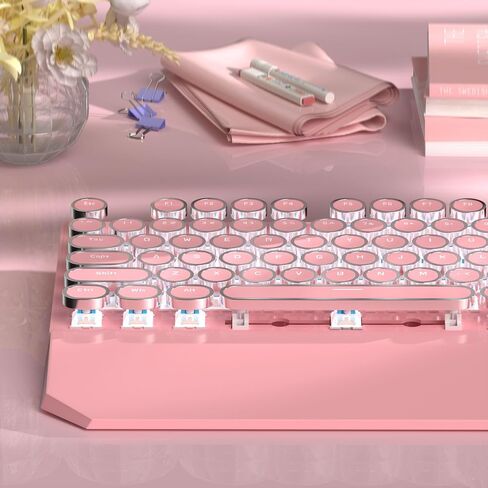 لوحة مفاتيح ميكانيكية للألعاب MageGee Typewriter، أغطية مفاتيح مطلية بالكهرباء دائرية كلاسيكية، لوحات مفاتيح سلكية بإضاءة خلفية برتقالية LED لألعاب الكمبيوتر المحمول، مع مسند معصم مغناطيسي، لوحة معدنية، مفتاح أزرق in Kuwait