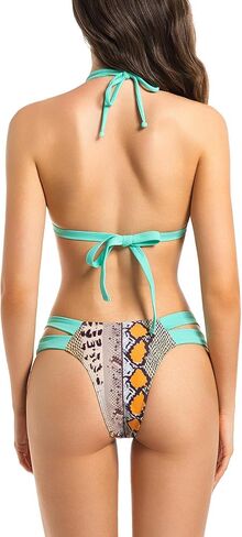 Turquoise Snake Print Bikini Set Women Halter Triangle Swimsuit Two Piece Swimwear for Beach Vacation Push Up Bathing Suits in Saudi Arabia