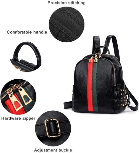 Mynos Fashion Backpack Bag Purse For Women Leather Mini Rucksack Zipper Travel Daypack Ladies Shoulder Bag Tote (A-Small Black) in Saudi Arabia