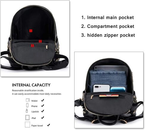 Mynos Fashion Backpack Bag Purse For Women Leather Mini Rucksack Zipper Travel Daypack Ladies Shoulder Bag Tote (A-Small Black) in Saudi Arabia