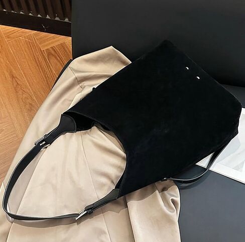 حقيبة دلو من جلد الغزال البني للنساء حقيبة هوبو مترهل حقيبة كتف ريترو حقيبة حمل العمل حقيبة كروسبودي in Kuwait