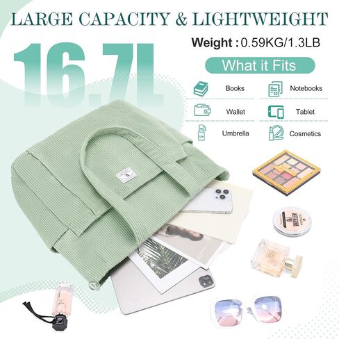 VX VONXURY Large Corduroy Tote Bag for Women, Shoulder Bag with Multi Pockets Lightweight Handbag for Work College Travel in Saudi Arabia