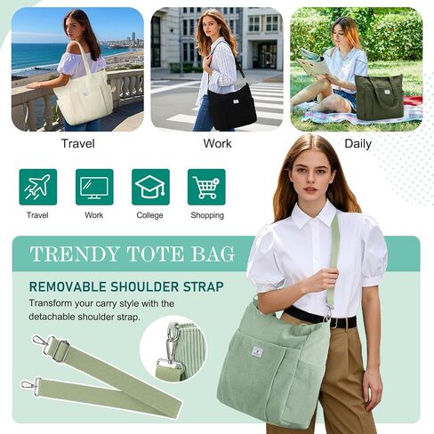 VX VONXURY Large Corduroy Tote Bag for Women, Shoulder Bag with Multi Pockets Lightweight Handbag for Work College Travel in Saudi Arabia