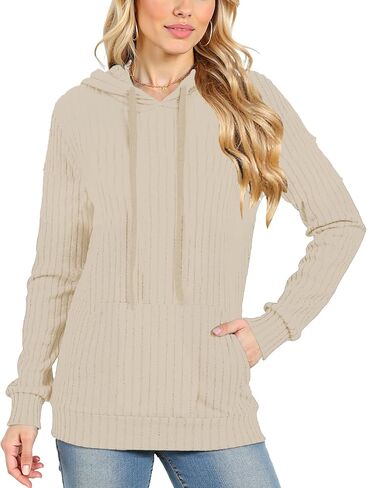 AURUZA Womens Long Sleeve Tops Fashion Hoodies Color Block Knit Pullover Oversized Sweatshirts Ribbed Casual Loose Fit Shirts in Saudi Arabia