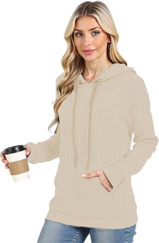 AURUZA Womens Long Sleeve Tops Fashion Hoodies Color Block Knit Pullover Oversized Sweatshirts Ribbed Casual Loose Fit Shirts in Saudi Arabia