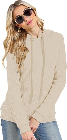 AURUZA Womens Long Sleeve Tops Fashion Hoodies Color Block Knit Pullover Oversized Sweatshirts Ribbed Casual Loose Fit Shirts in Saudi Arabia