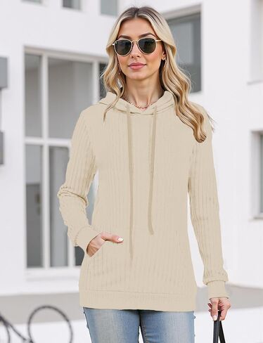 AURUZA Womens Long Sleeve Tops Fashion Hoodies Color Block Knit Pullover Oversized Sweatshirts Ribbed Casual Loose Fit Shirts in Saudi Arabia