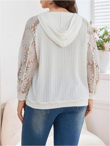 SOLY HUX Women's Plus Size Lace Long Sleeve Hoodies Hooded Sweatshirts Casual Loose Pullover Tops in Saudi Arabia