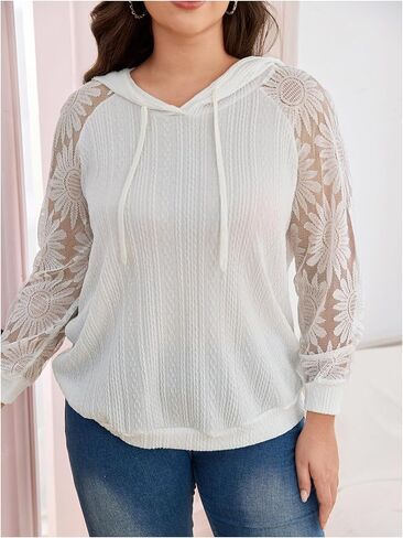 SOLY HUX Women's Plus Size Lace Long Sleeve Hoodies Hooded Sweatshirts Casual Loose Pullover Tops in Saudi Arabia