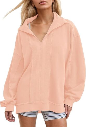 Gacaky Sweatshirt for Women Oversized Casual Open Neck Sweaters Hoodies Comfy Fall Pullover Tops Fashion Outfits Clothes in Kuwait
