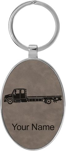 LaserGram Oval Keychain, Flat Bed Tow Truck, Personalized Engraving Included (Metal Frame) in Saudi Arabia