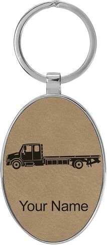 LaserGram Oval Keychain, Flat Bed Tow Truck, Personalized Engraving Included (Metal Frame) in Saudi Arabia