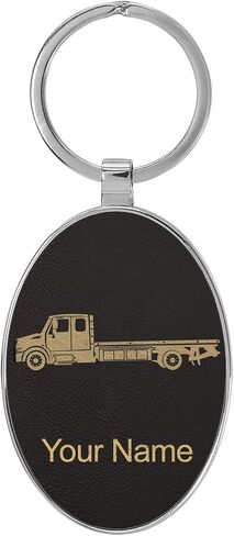 LaserGram Oval Keychain, Flat Bed Tow Truck, Personalized Engraving Included (Metal Frame) in Saudi Arabia