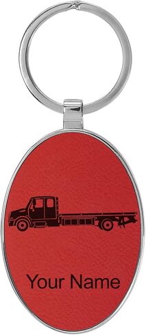 LaserGram Oval Keychain, Flat Bed Tow Truck, Personalized Engraving Included (Metal Frame) in Saudi Arabia