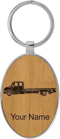 LaserGram Oval Keychain, Flat Bed Tow Truck, Personalized Engraving Included (Metal Frame) in Saudi Arabia