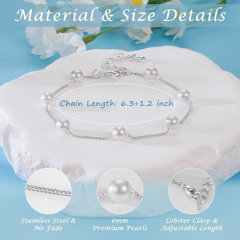 Pearl Bracelets for Women Heart Bracelets Silver Charm Bracelet Cute Birthday Gifts for Friends, 4 MM Pearl Jewelry Trendy Stuff Silver Love Stretch Bracelet Heart Jewelry Wedding Beach Gifts in Kuwait