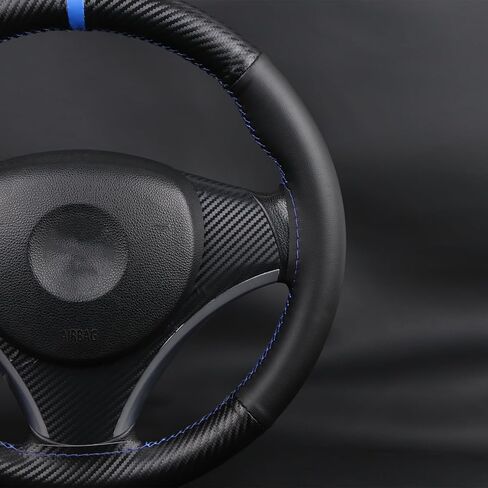 DIY Microfiber Leather Steering Wheel Cover with Matte Carbon Fiber Design and Marker，Sew On Steering Wheel Wrap,Universal Size for Most Cars,Suvs,Trucks,Yellow in Kuwait