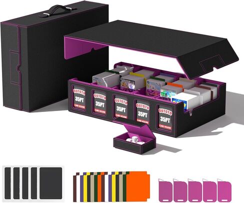 Card Deck Storage Box for Trading Cards 3000+MTG Deck Box with 12 Colorful Divider Tabs, Card Supporters PU Leather Trading Card Storage with Viewing Windows Fits for Magic Game Cards (Black Gray) in Saudi Arabia