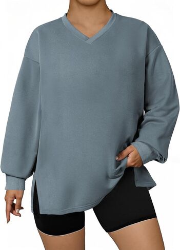 eytino plus sweatshirts للنساء الضخمات V الرقبة طويلة الأكمام طويلة الأكمام 2025 ملابس أزياء الخريف (1x-5x) in Saudi Arabia