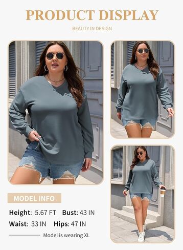 eytino plus sweatshirts للنساء الضخمات V الرقبة طويلة الأكمام طويلة الأكمام 2025 ملابس أزياء الخريف (1x-5x) in Saudi Arabia