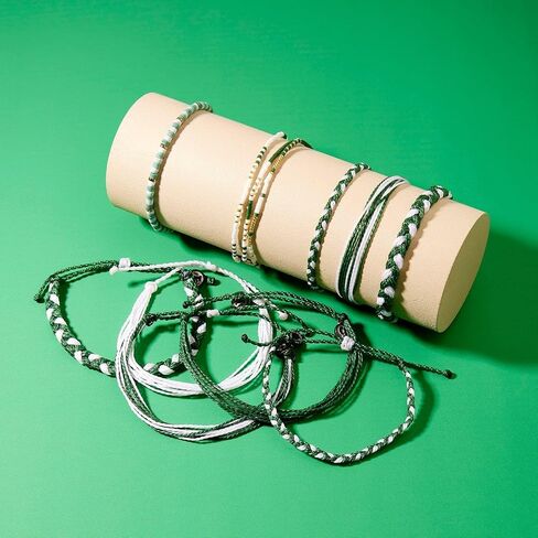 Pura Vida Bracelet Mini Braided Bracelet for Women - One Size, Green & White in Saudi Arabia