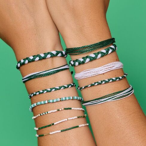 Pura Vida Bracelet Mini Braided Bracelet for Women - One Size, Green & White in Saudi Arabia