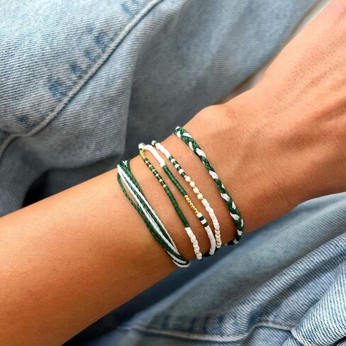 Pura Vida Bracelet Mini Braided Bracelet for Women - One Size, Green & White in Saudi Arabia