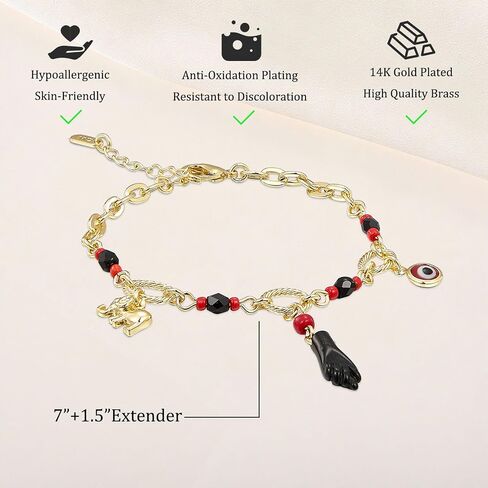 14K Gold Plated Brass Azabash Bracelets,Adjustable Evil Eye Pendant Bracelet,Boho Evil Eye Jewelry for Women in Saudi Arabia
