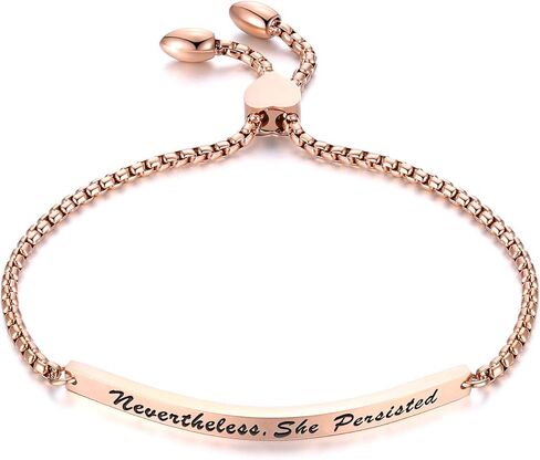 Women Stainless Steel Inspirational Bracelet Motivational Encouragement Gift Personalized Engraved 'Nevertheless, She Persisted' in Kuwait