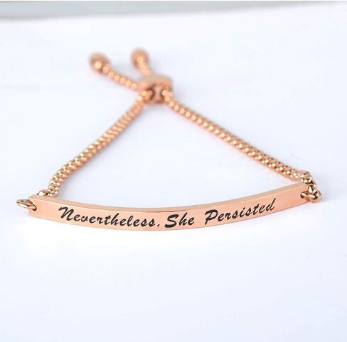 Women Stainless Steel Inspirational Bracelet Motivational Encouragement Gift Personalized Engraved 'Nevertheless, She Persisted' in Kuwait