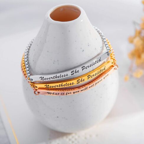 Women Stainless Steel Inspirational Bracelet Motivational Encouragement Gift Personalized Engraved 'Nevertheless, She Persisted' in Kuwait