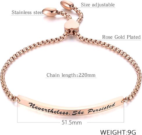 Women Stainless Steel Inspirational Bracelet Motivational Encouragement Gift Personalized Engraved 'Nevertheless, She Persisted' in Kuwait