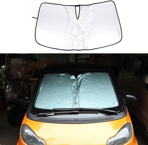 Car Windshield Sunshade for Smart Fortwo/Forfour 453/451/450 (2009-2016) - Foldable Reflective Sun Visor Protector, UV Rays & Heat Shield, Custom Fit Front Window Sunshade (Silver - Memory Wire) in Saudi Arabia