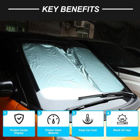 Car Windshield Sunshade for Smart Fortwo/Forfour 453/451/450 (2009-2016) - Foldable Reflective Sun Visor Protector, UV Rays & Heat Shield, Custom Fit Front Window Sunshade (Silver - Memory Wire) in Saudi Arabia
