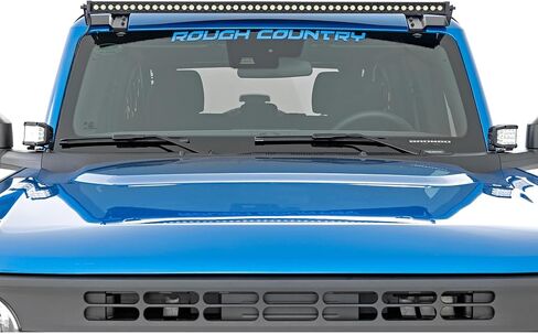 طقم شريط إضاءة LED مقاس 50 بوصة من Rough Country لسيارة Ford Bronco (2021-2025) - حامل الزجاج الأمامي العلوي، سلسلة طيف 480 وات، 43,200 لومن، بقعة كومبو وشعاع فيضان in Saudi Arabia