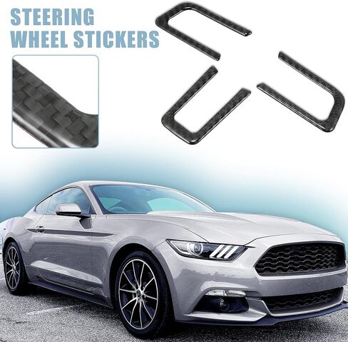 X AUTOHAUX 3pcs Car Carbon Fiber Steering Wheel Sticker Interior Trim Accessories for Ford for Mustang 2015-2020 Black in Saudi Arabia