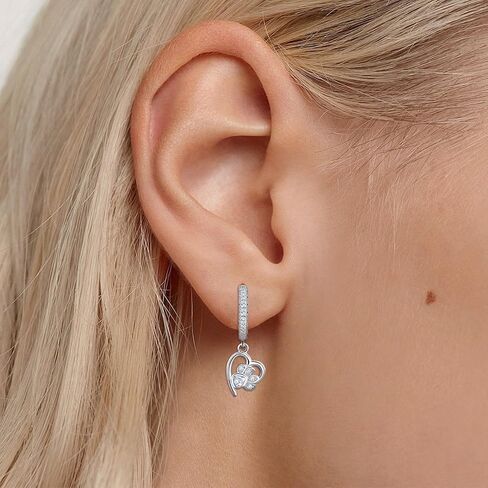 Black Heart Print Earrings for Women Sterling Silver Cute Pet Puppy Cat Dog Paw Print Hoop Earrings Hypoallergenic White Cubic Zirconia Loop Earrings Dainty Heart-Shaped Earring for Christmas Birthday in Saudi Arabia